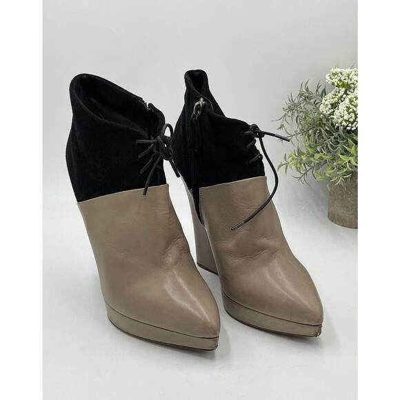 Reed Krakoff Shoes - Reed Krakoff Black Suede & Grey Taupe Leather Zipper Wedge Boots Shoes 39/8.5